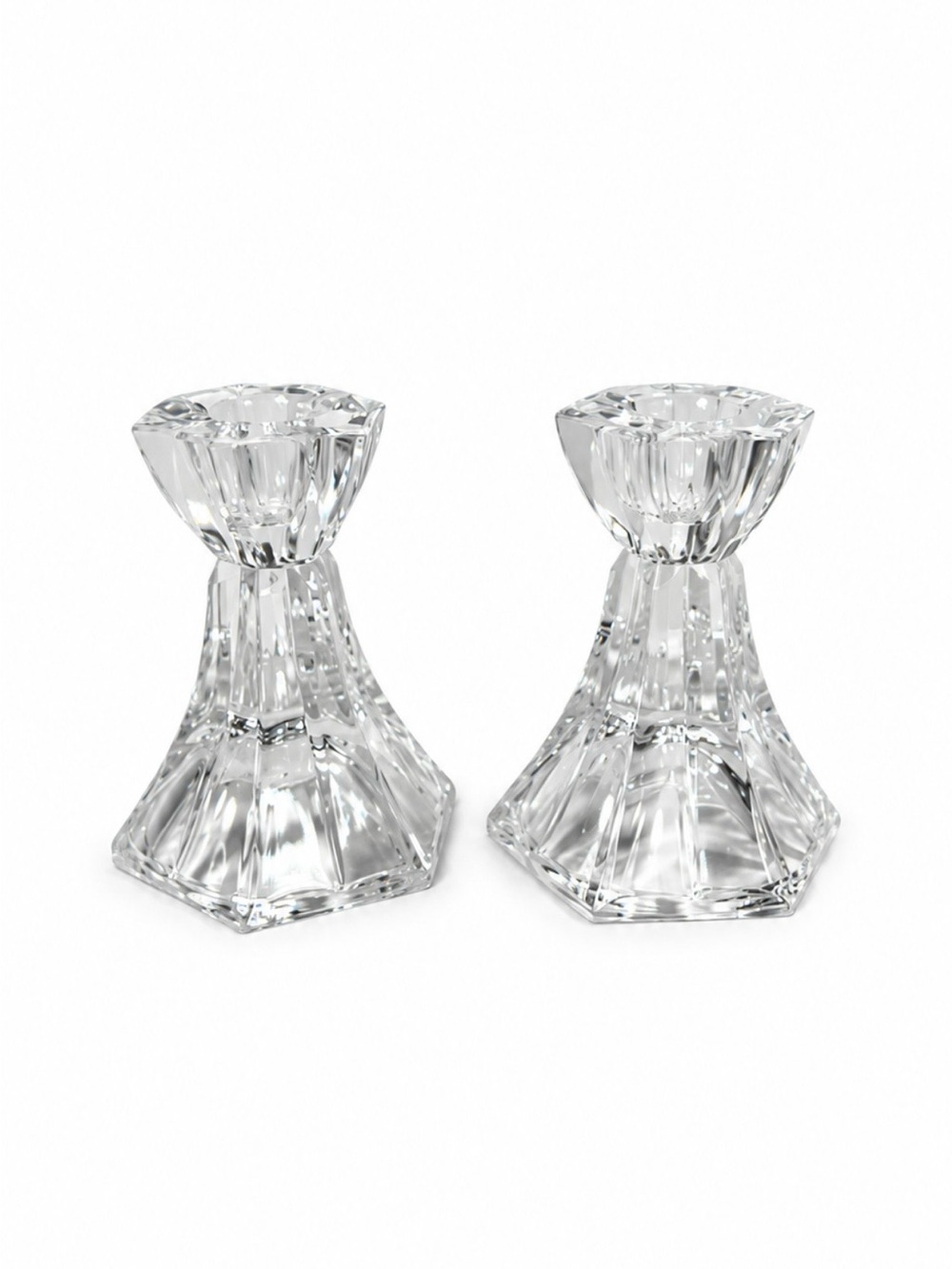 Vintage Mikasa "Linear / Metro Flair" Lead Crystal Candlesticks (Pair) – 3.5"